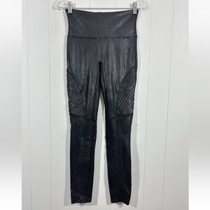 Spanx Leggings Womens Sz M Faux Leather Moto Black Pants Slimming Stretch Skinny